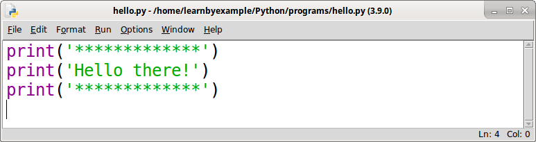 hello.py program on IDLE editor